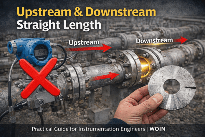 Orifice flow meter Upstream and downstream meter length