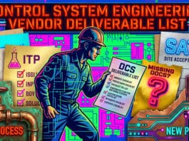 Vendor document list for control system deliverable